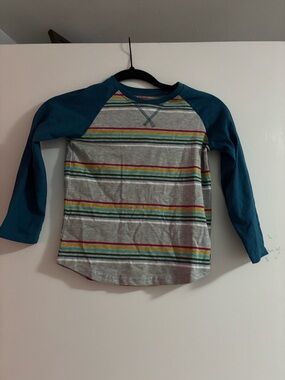 Hatley Teal Raglan Long Sleeve Tee with Multicolor Stripes